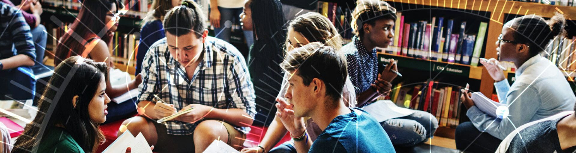 students in a library