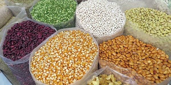 Sacks of varied dried beans