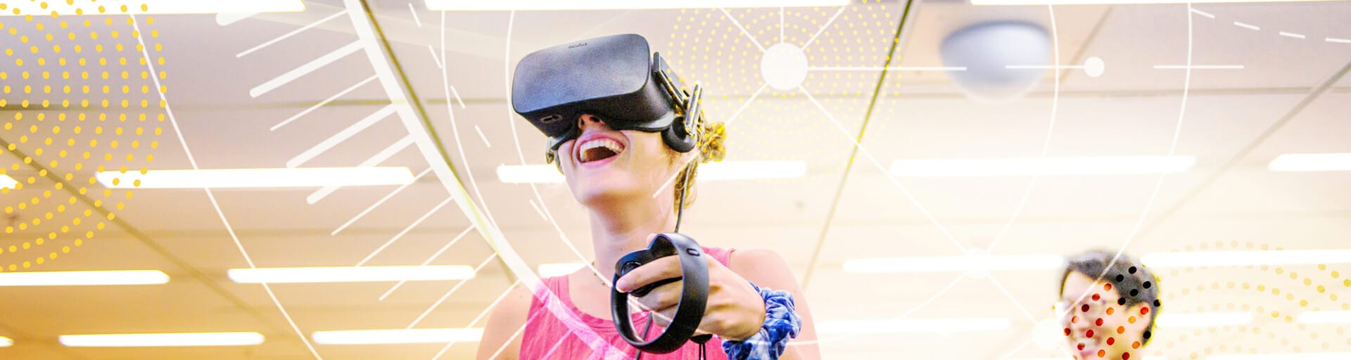 student wearing vr goggles